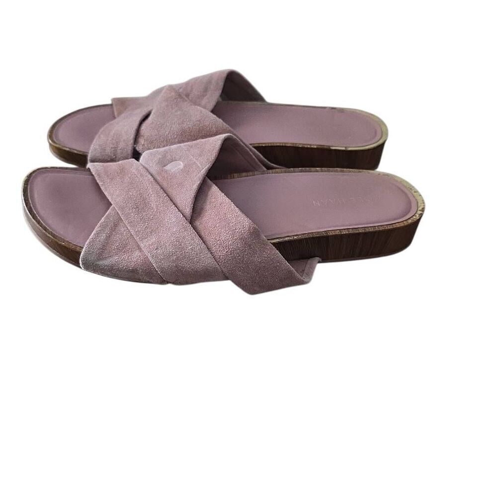 Cole Haan Womens Size 6.5 Pink Suede Cross Strap Woodgrain Slides